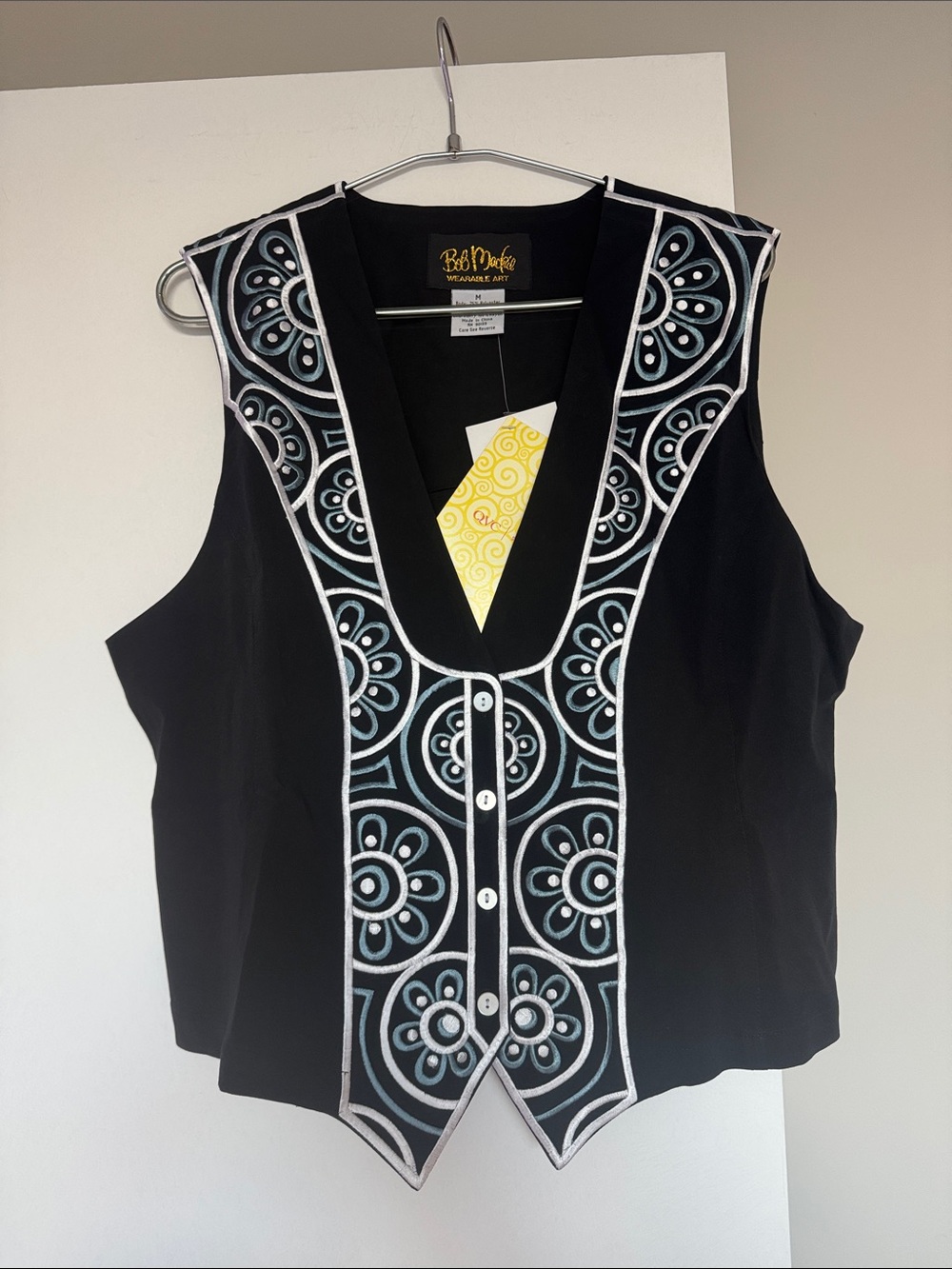 NWT Bob Mackie Embroidered Black Vest M QVC Boho
